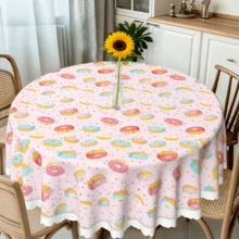 1pc Cute Tablecloth, Made Of Polyester Fabric, Washable And Reusable, With A Doughnut Design, Suitable For Dining Tables, Desks, Kitchens, Restaurants, Small Parties, Outdoor Camping, Wedding Table Decoration, Available In Multiple Sizes - A - View 16