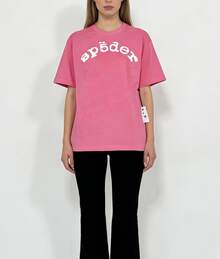 Sp5der Spider Letter Graphic T-Shirt , Hip Hop Streetwear Oversized Tee ,Casual Cotton Shirt - 粉色 - 查看 3