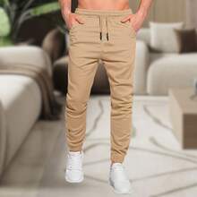 Men's Jogger Pants In Twill With Elastic Cuffs - Streetwear - 米色 - 查看 7