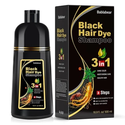 MORE BEAUTY Champú tinte negro, apto para cabello gris, tinte semipermanente, unisex, con ingredientes herbales, 3 en 1, cobertura total de canas. Dura 30 días/500 ml/Ingredientes herbales naturales con aceite de argán, aceite de oliva y cúrcuma. Estos tres ingredientes ayudan a que el cabello quede suave y sin frizz después de usar el champú.