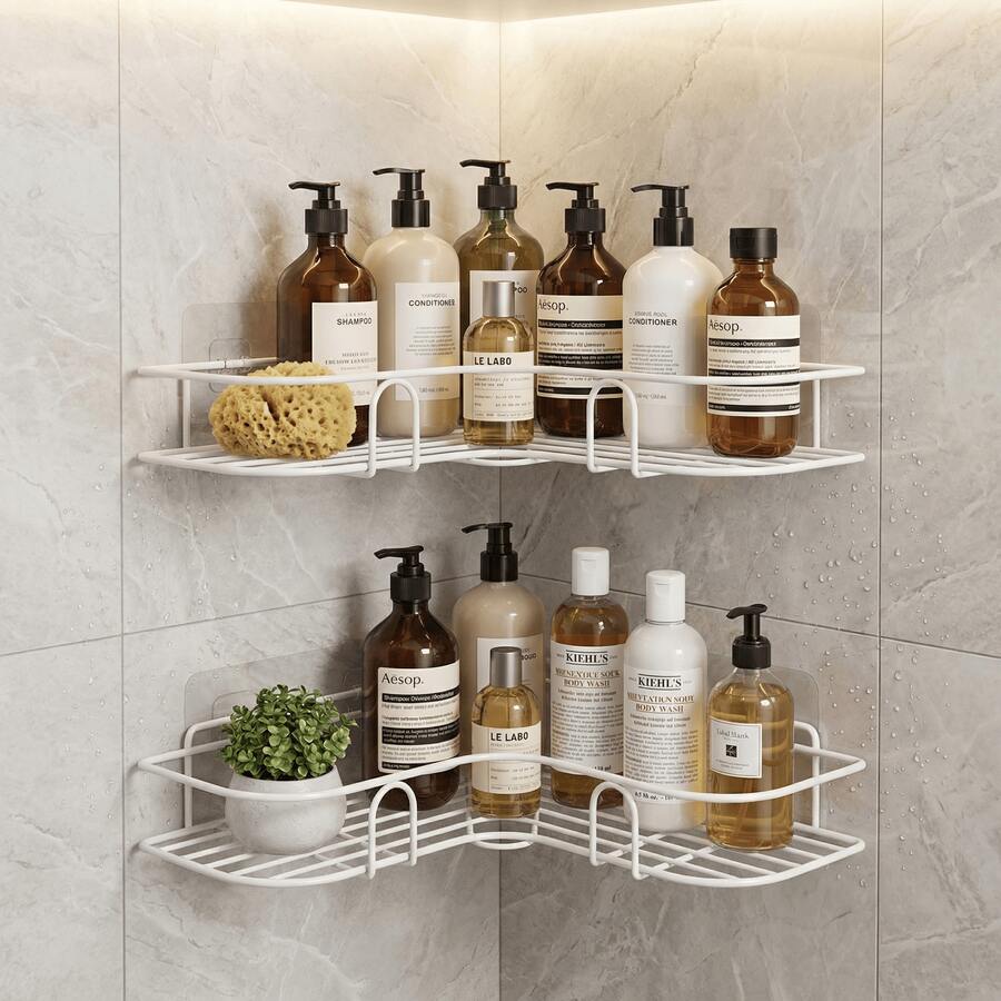 Estantería de esquina multifuncional, estante de alambre de metal resistente adecuado para condimentos, productos de aceite y artículos de ducha. Diseño compacto de esquina ideal para dormitorios, casas de alquiler y espacios pequeños - No se necesitan herramientas, fácil de instalar. Mantenga las esquinas desordenadas limpias y organizadas, fácil de acceder - por defecto - Ver 1