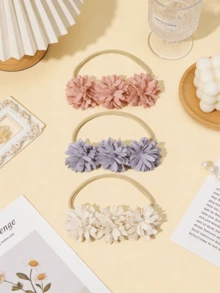 3pcs/Set Solid Color Floral Newborn Headbands, Soft Elastic Baby Girl Princess Hair Accessories Gift Set - Multicolor - View 3