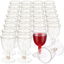 50 Pcs Disposable Clear Plastic Wine Glasses 5oz / 150ml, Gold Glitter Champagne Goblets Cocktail Cups For Weddings Birthday Bridal Shower Halloween Thanksgiving Christmas Party Outdoor Gatherings - 金色 - 查看 8