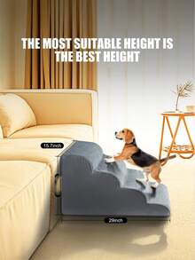 1pc 29*15*17in 4-Tier Pet Stairs Dog Steps Ladder Small Dogs Cats Climb Bed Bedside Detachable Washable - Grey - View 7