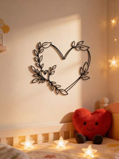 1pc Elegant Metal Bird Ivy Wall Decor - Heart Shaped Outline, Surrounded By Vines And Leaves, Black Iron, Suitable For Indoor And Outdoor, Bedroom, Patio, Balcony Or Home Decoration, Perfect Love Gift, Bird Decoration