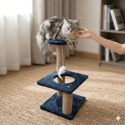 Tháp leo trèo nhiều tầng cho mèo với trụ cào móng bằng sợi sisal tự nhiên, bệ đỡ bằng vải nhung và đồ chơi chuột treo, thích hợp cho căn hộ nhỏ trong nhà và trung tâm hoạt động, đế chắc chắn và dễ lắp ráp, tháp chơi và nghỉ ngơi cho mèo (cỡ nhỏ)