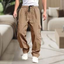 Men's Cargo Pants, Women's, 6 Pockets, Skate Style, Wide Leg, Drawstring Closure - Khaki - View 8