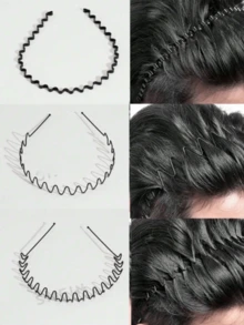 3pcs Unisex Invisible Wavy Headbands, Suitable For Daily Wear, Fitness, Sports Hair Band Hair Hoop Hairband Diadema - Black - View 1
