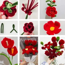 【限量212件手工套装】2色7毫米玫瑰花造型毛根套装 – 含花茎、花艺胶带、绿色毛根 – 适用于母亲节、圣帕特里克节、三叶草、花束制作、插花、DIY装饰，适合新手 – 高品质手工材料 - 212pcs craft - 查看 6