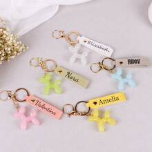 1pc Personalized Balloon Dog Bag Charm, Customized Name/Letter Keychain, Cute Animal Pendant With Engraved Leather Tag, Creative Handbag/Backpack Decoration Keyring, Suitable As Mother's Day, Birthday, Holiday, Best Friend Gift, Women Accessory - Multicolor - View 2