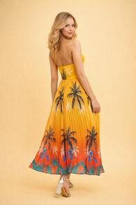 Women's Tropical Print Playsuit-Style Dress With Halter Neck, Plunging Neckline, Cutouts At The Waist, Pleated Slit Skirt And Leg-Lengthening Effect – Ideal For Holidays, Beach And Pool Parties - 橘色 - 查看 7
