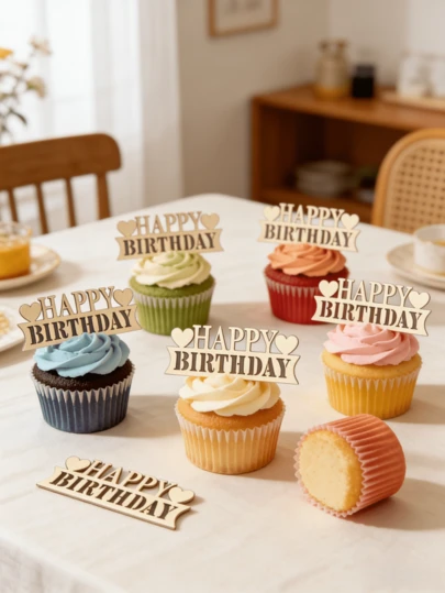 3件金色闪光蛋糕和纸杯蛋糕装饰插牌，适用于婚礼、生日等场合，是完美的装饰品。