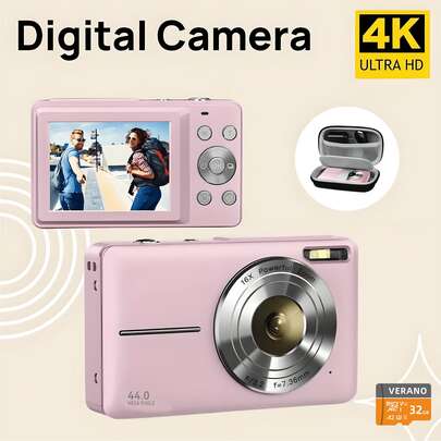 4400万像素1080P数码CCD相机，含32GB或64GB SD卡，16倍数码变焦，2.4英寸液晶显示屏，小巧便携，适合青少年、学生、男孩、女孩、老人等人群，可用于摄影、录像、网络摄像头等用途，是感恩节、圣诞节和新年礼物的理想之选。