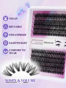 ELAE Manga Lash Clusters, D Curl Spiky Individual Eyelashes, Professional DIY Eyelash Extensions, Wispy Fairy Cluster Eyelashes, Reusable Soft Faux Mink Fake Lashes - V-fishtail 200P - View 6