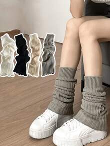 2/1件 Y2K 女士保暖长筒袜,洛丽塔风格,羊毛针织腿套,秋冬钩针靴套 - 彩色 - 查看 3