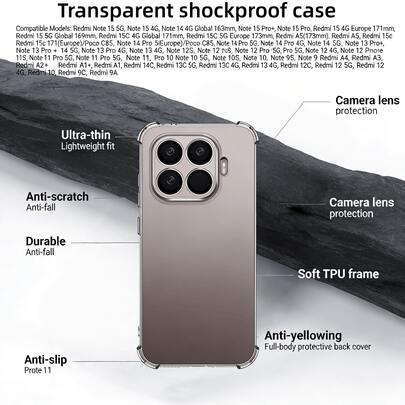Applicable To Note 15 5G, Note 15 4G, Note 14 4G Global 163mm,Note 15 Pro+, Note 15 Pro, 15 4G Europe 171mm, 15 5G Global 169mm, 15C 4G Global 171mm, 15C 5G Europe 173mm, A5(173mm), A5, 15c 171(Europe)/Poco C85, Note 14 Pro+ 5G, Note 14 Pro 5G, Note 14 Pro 4G, Note 14 5G