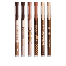 6支装咖啡主题速干液体墨水凝胶笔，防晕染，触感柔滑，适用于记笔记、绘画、学习和办公。（运输过程中可能出现轻微划痕，敏感买家请避免购买） - 均碼 - 查看 6