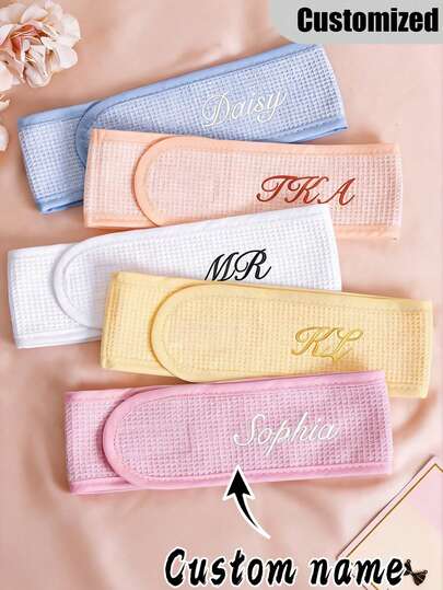 Personalized SPA Headband, Custom Embroidered Skincare Headband, Bridesmaid Gift, Makeup Headband, Terry Cloth Headband, Bachelorette Party Gift