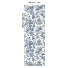 1 rouleau de papier peint vintage adhésif en vinyle, design élégant de paysage rural et floral bleu, imperméable, amovible, papier-contact non collant, joint sans couture, application facile pour la décoration de la maison, la cuisine, la chambre, le salon et la rénovation de meubles - Bleu azur - Voir 15