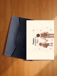 Chúc mừng Ngày của Cha! Thiệp chúc mừng theo phong cách hoạt hình tông màu ấm áp, hình ảnh người cha và con trai nắm tay nhau đi dạo, thể hiện lòng biết ơn và sự trân trọng dành cho những người cha, cha dượng và những người đàn ông đóng vai trò người cha (Bao gồm 1 thiệp và 1 phong bì, kích thước 4.3" x 6.3"). - Kiểu 1 - Xem 17