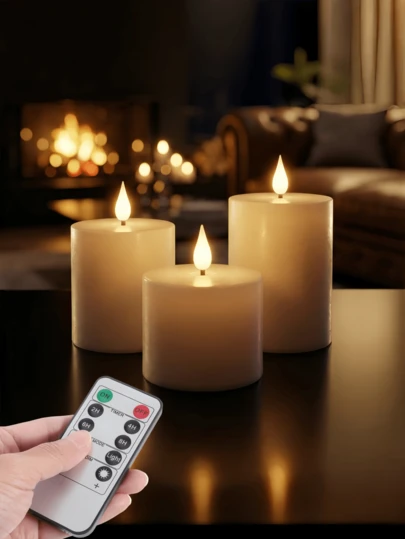 1/2/3pcs LED Warm Light Candle Lamps With Remote Control And Timer Function, Flameless LED Candles, Battery Powered Electronic Candles, LED Pillar Candles With Upgraded Teardrop Wick, Flickering Flame Effect, Suitable For Centerpiece Decor, Weddings, Gardens, Holidays, Home Decor, Candle Warmers, Gifts, LED Candles, Fake Candles, Candle Gifts, Birthday Celebrations, Graduation Memorials, Etc.