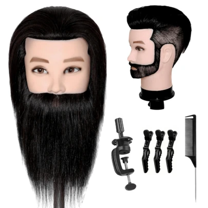 [Cabeza de maniquí masculino de 12 pulgadas] Cabeza de maniquí masculino de 12 pulgadas con cabello | Cabeza de maniquí para capacitación de peluqueros, estilistas y esteticistas | Diseñado para salones de belleza y escuelas de belleza, viene con un soporte de sobremesa