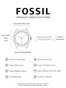 Fossil FS5401 Men's Quartz Leather Three-Hand Watch Stainless Steel Case/Scratch Resistant Glass - Brown - View 8