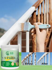 300克防锈转化金属翻新漆，白色 - 家用防锈保护漆，去除锈渍不留痕迹，翻新亮泽，密封隔绝空气和湿气，防止氧化和进一步生锈，适用于各种金属表面，包括户外金属设施、室内金属部件、自行车、散热器、金属支架、家居装饰、浴室、橱柜把手、工艺品、丙烯颜料、花园清洁、粘土、绘画、墙漆、扶手椅、桌面、船只、桌子、粘土、绘图工具 - 多款式 - 查看 3