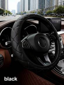 1pc PU Leather Embroidered Soft & Comfortable Anti-Slip Breathable Car Steering Wheel Cover, Fits Most Sedans, Vehicles, SUVs, Universal 15 Inch, Unisex Car Interior Accessory - Style a - View 4