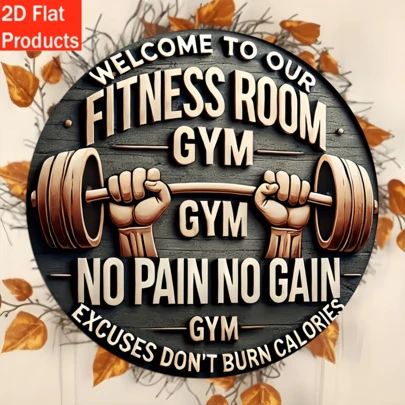 2D Flat, 1pc Iron Fitness Gym Decor Sign & Ornament, Suitable For Home Gym Enthusiasts, "No Effort, No Gain, Excuses Don't Burn Calories" Hanging Plaque, Also Applicable For Christmas, Halloween Decoration, Ideal Holiday Gift. Reserved Mounting Holes, Style As Shown In Size Chart