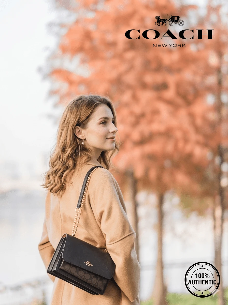 Klare Crossbody Bag In Signature Canvas With Rivets Coach Bag Chain Bag Leather Handbag Small Flap Square Bags For Women Purses - Black - View 1