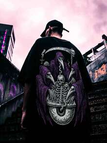 男士夏季休闲短袖T恤，复古深色系，圆领，涤纶面料，适合运动健身 - 黑色 - 查看 1