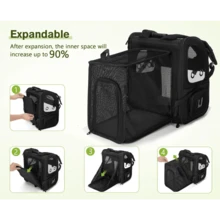 Pecute Pet Carrier Backpack Expandable, Portable Breathable Rucksack With Mesh Opening-Visible Acrylic-Safety Belt-Pockets, Extendable Back More Space Great For Carrying Puppy Cats (Black) - Black - View 8