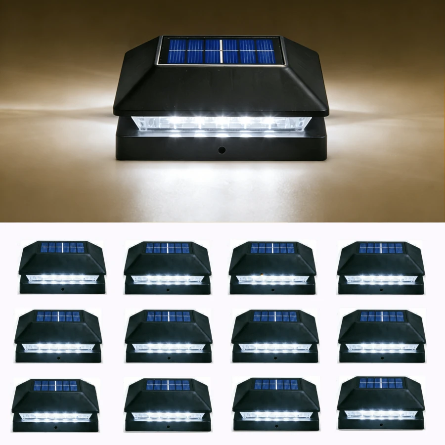 12/8/6/4/2pack Solar Post Cap Light, Solar Fence, Black Deck Post Cap Light For Garden/Patio/Porch, Outdoor Column Light Solar Deck Light Suitable For 3.5x3.5 4x4 4.5x4.5 5x5 Garden Decoration (White Lighting) - Black - 查看 1