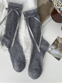 1/4 双甜美百搭洛丽塔蝴蝶结袜子，轻薄透气，适合春夏穿着 - 彩色 - 查看 14