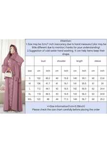 1 Set Hijab + Open Abaya Islamic Mid-Length Dress, Turkish Dubai Abaya Robe With Headscarf, Suitable For Women's Daily Wear Spring - Multicolor - View 7
