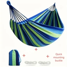 1件户外加厚帆布吊床，采用耐用的编织帆布材料制成，承重力强，透气性好，配有便携式收纳袋，易于折叠和携带，适合室内休息、户外露营、庭院休闲、海滩度假和徒步旅行，是个人放松的实用装备。 - 彩色 - 查看 2