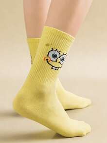 SpongeBob SquarePants 5双卡通图案袜子，包括趣味表情、章鱼、海星和条纹图案，舒适透气，休闲家居服风格 - 彩色 - 查看 9