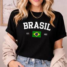 Women's T-Shirt Brazil Flag 100% Cotton Basic - màu đen - Xem 1