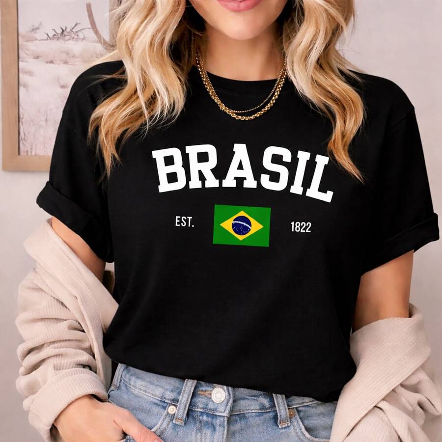 Women's T-Shirt Brazil Flag 100% Cotton Basic - màu đen - Xem 1