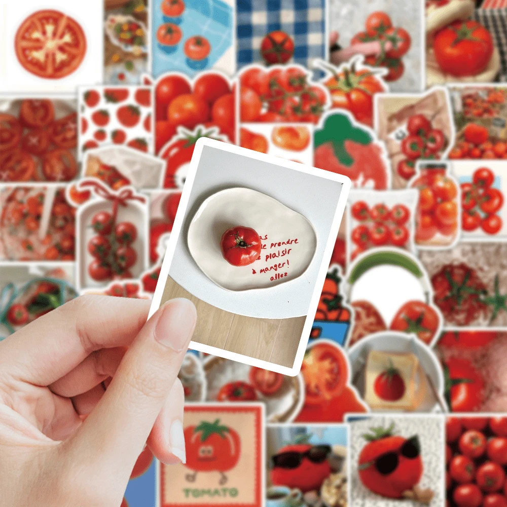 63pcs Red Tomato Aesthetic Stickers, Cottagecore Botanical Collage Decals For Scrapbook, Planner & Laptop DIY - Multicolor - View 1