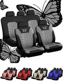 Car Seat Cover Full Set-Universal Car Seat Covers With Butterfly Heat Transfer Printing – Soft & Breathable Polyester, 3D Textured Fabric, Full Coverage For 5-Seat Cars, Anti-Slip Design, Protects Original Leather,Butterfly Pattern Auto Seat Cover Set - Style a - View 13