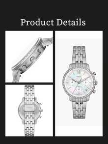 Reloj de acero inoxidable con cronógrafo de tres esferas y calendario, unisex de la serie Three de FOSSIL - Blanco+Plata - Ver 6