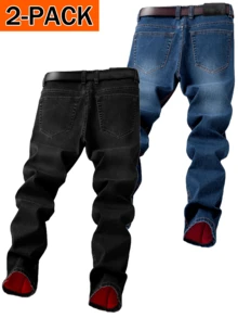 2-Pack Men's Street Style Ripped Stretch Slim Fit Straight Leg Jeans - 黑色+炭黑色 - 查看 2
