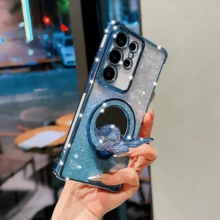 串珠手鍊+奢華閃亮漸層化妝鏡蝴蝶防震電鍍手機殼，耐摔防摔，適用於 iPhone 17/16/15/14/13/12/11/XS MAX/XR/8/7/6、Galaxy S26/S25/S24/S23/A07/A17/A26/A37/A36/A57/A56/A73、Galaxy Note、Note、9/12/13C/14C/15C/A3/A5、Honor MOTO RENO - 藍色 - 查看 5