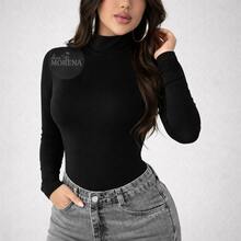 Women's Long Sleeve Turtleneck Bodysuit, Chic Winter Style - Black - View 3