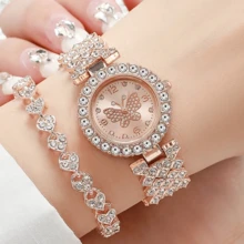 Bộ 2 chiếc đồng hồ nữ thanh lịch, đồng hồ thạch anh nữ mặt bướm tinh tế, dây đeo bằng thép không gỉ sang trọng, phù hợp để đeo hàng ngày, đi chơi, họp mặt, đi nghỉ mát, ăn tối, hẹn hò, lễ hội, hoặc làm quà tặng ngày lễ, quà tặng Ngày của Mẹ. - Hoa hồng vàng - Xem 4