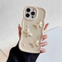 Bow-Knot Bow Tie Phone Case, Minimalist Cute Design, Personalized Phone Protective Cover, Compatible With IPhone 17 Air 16 Pro Max 15 Pro 14 Plus 13 12 11 7 Plus 8 SE2 16e - White - View 1
