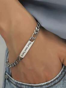 Braccialetto curvo in acciaio inossidabile stile cubano, regalo di stile hip-hop di strada, accessorio di moda popolare, adatto per Natale, Ognissanti, San Valentino, regali per amici e familiari, supporta testo personalizzato, regalo di compleanno ideale per anziani, genitori, regalo per il Ringraziamento/Festa del Papà - Multicolore - Visualizzare 2