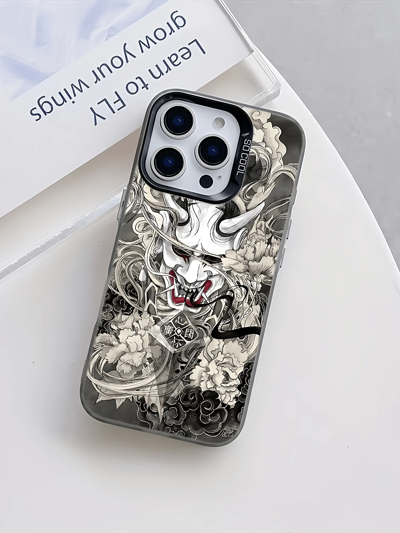1pc Black Japanese Style Minimalist Devil Design TPU Shockproof Full Coverage Phone Case, Compatible With IPhone 17, 16, 15, 14, 13, 12, 11 Pro Max, Air, And Series - Multicolor - View 1